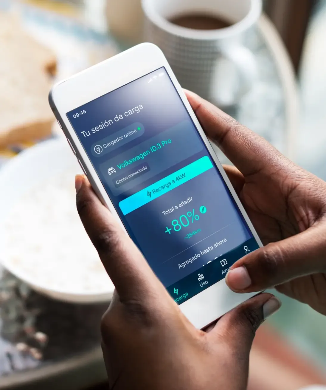 App de Ohme mostrando una sesión de carga en curso, con objetivo de carga al 80%